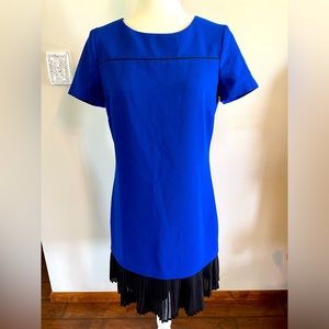 Belle Badgley Mischka Blue Mini Dress with Black Pleated Hem Size 6